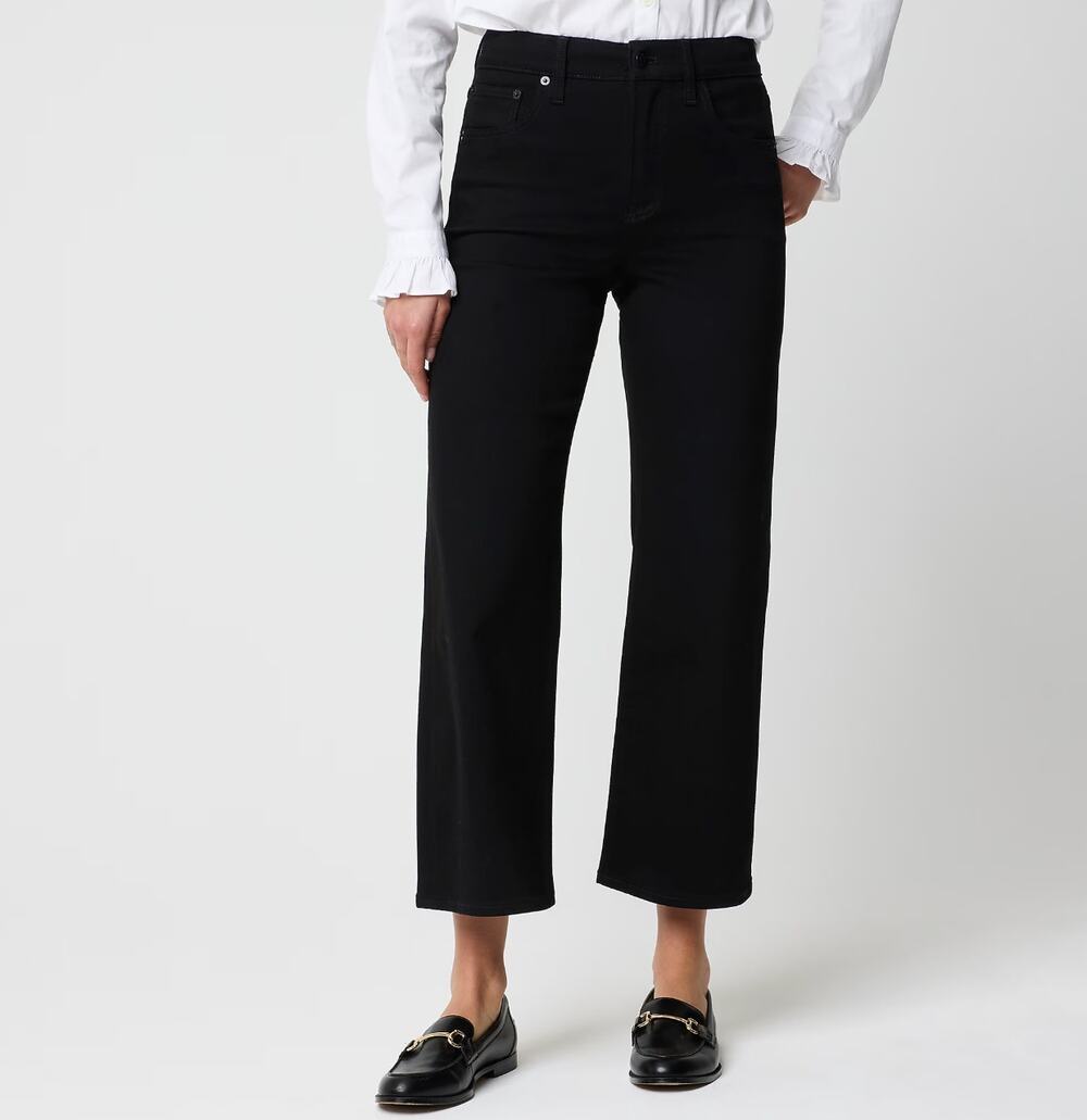 J.Crew Petite Cropped Wide Leg Black Jean All Day Stretch High Rise US 33P NWT